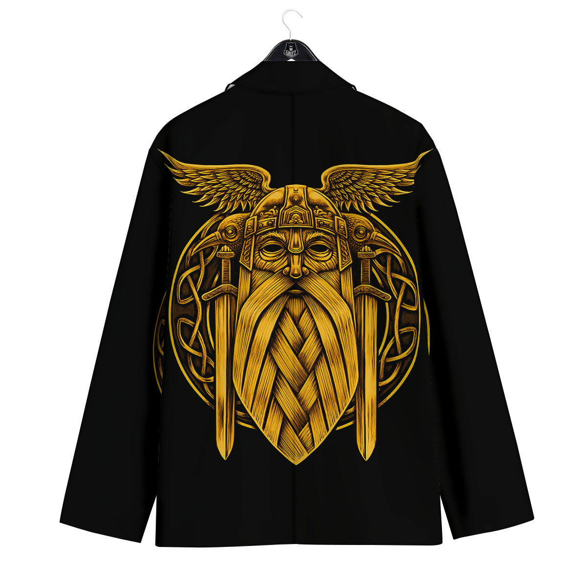 Odin God And Crow Gold Viking Print Men's Sport Coat-grizzshop