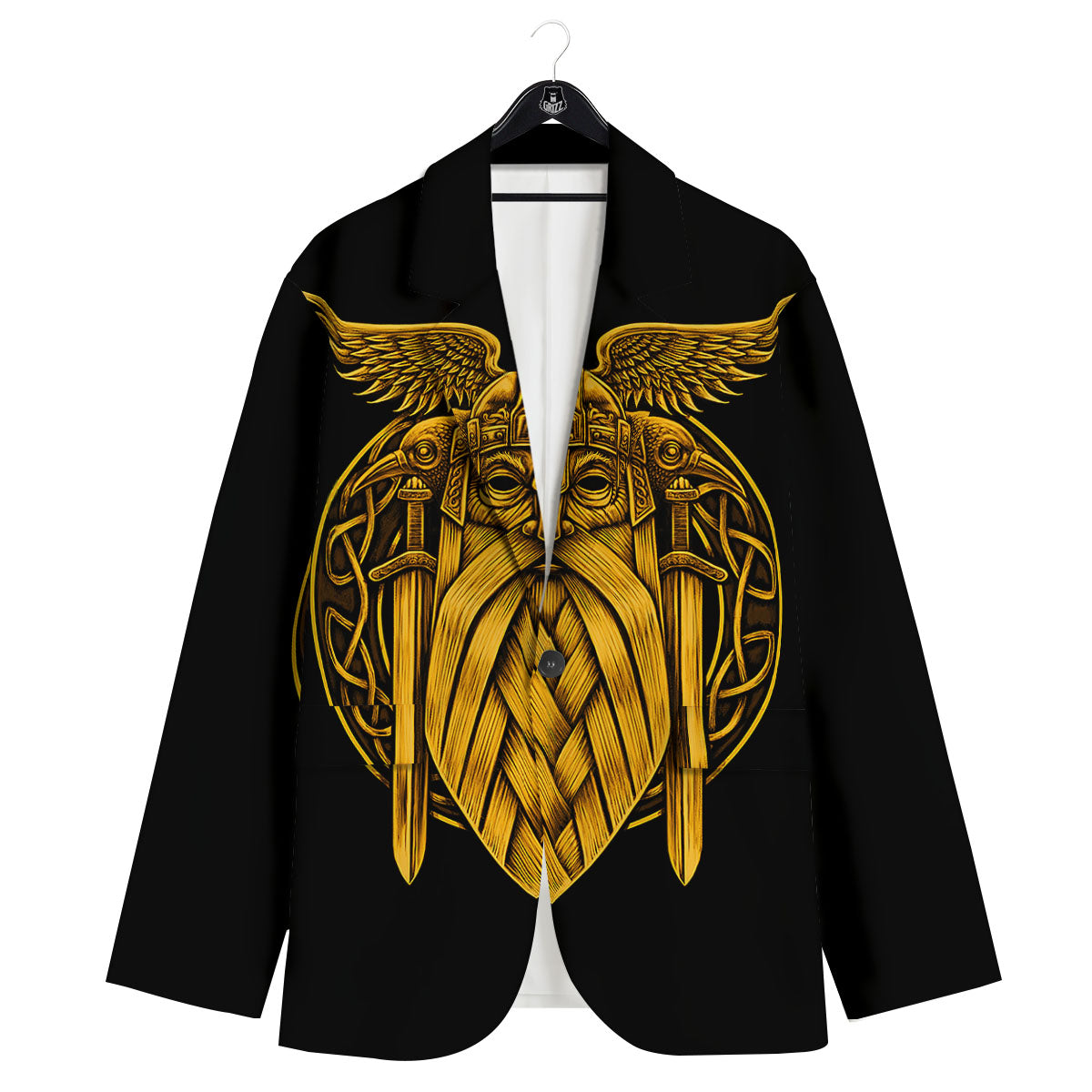 Odin God And Crow Gold Viking Print Men's Sport Coat-grizzshop