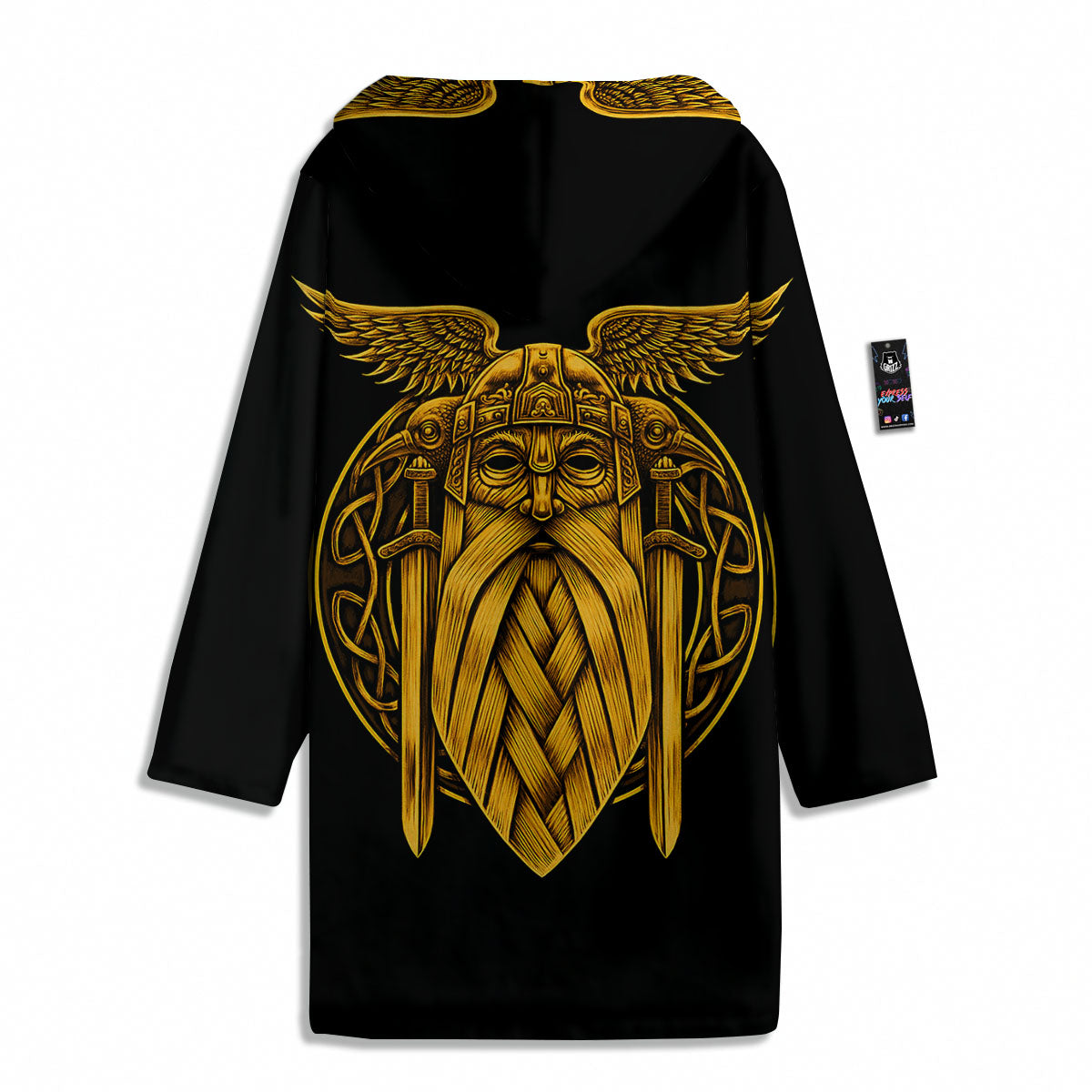 Odin God And Crow Gold Viking Print Men's Windbreaker Jacket-grizzshop