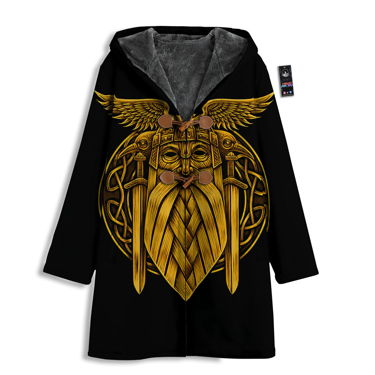 Odin God And Crow Gold Viking Print Men's Windbreaker Jacket-grizzshop