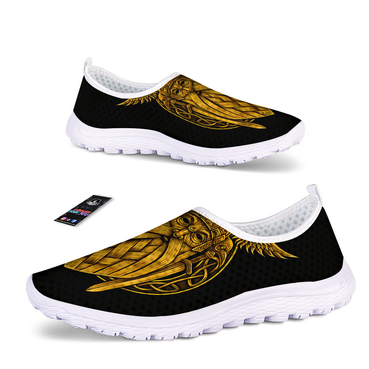 Odin God And Crow Gold Viking Print Nurse Shoes-grizzshop
