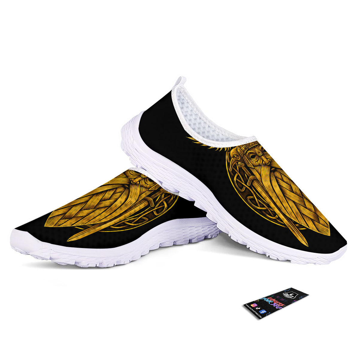 Odin God And Crow Gold Viking Print Nurse Shoes-grizzshop