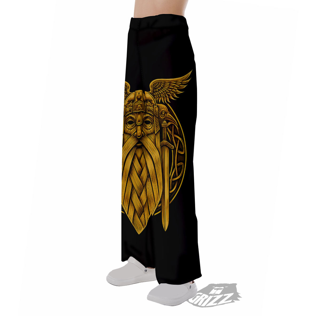 Odin God And Crow Gold Viking Print Pajama Pants-grizzshop