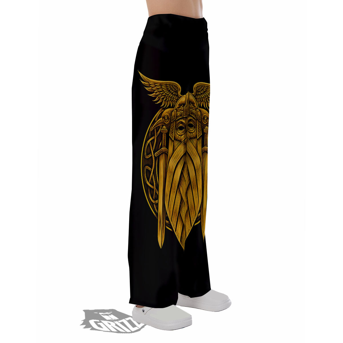 Odin God And Crow Gold Viking Print Pajama Pants-grizzshop