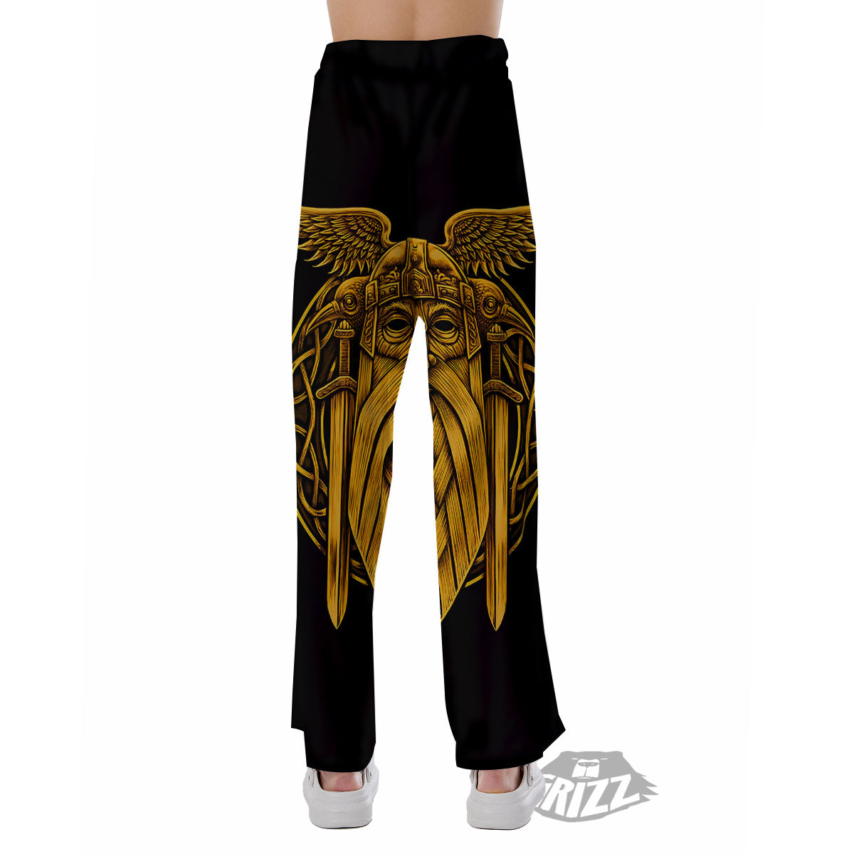 Odin God And Crow Gold Viking Print Pajama Pants-grizzshop