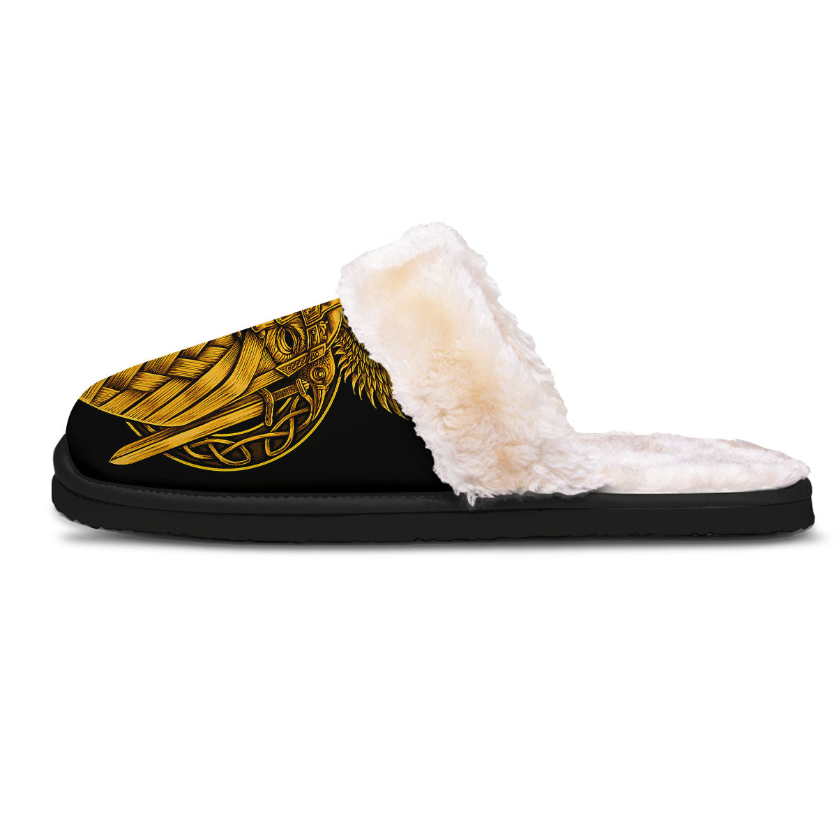 Odin God And Crow Gold Viking Print Slippers-grizzshop