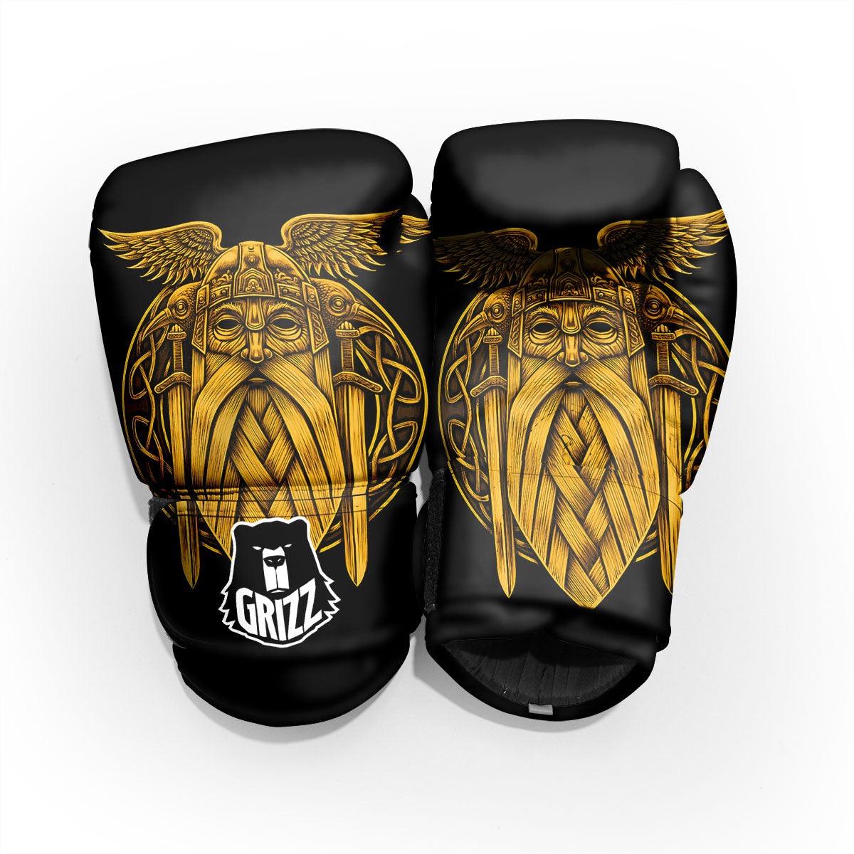 Odin God And Crow Gold Viking Print Pro Boxing Glove