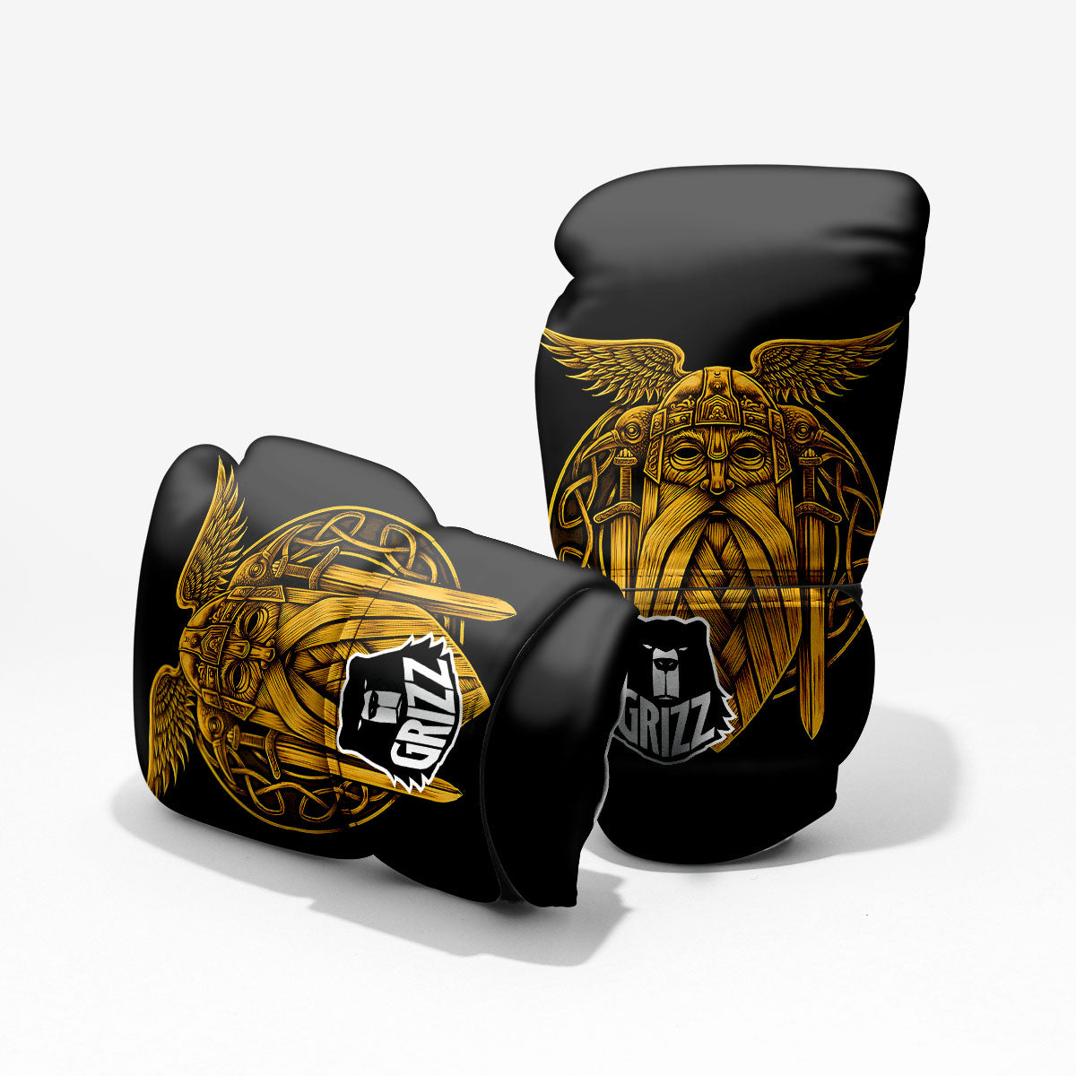 Odin God And Crow Gold Viking Print Pro Boxing Glove
