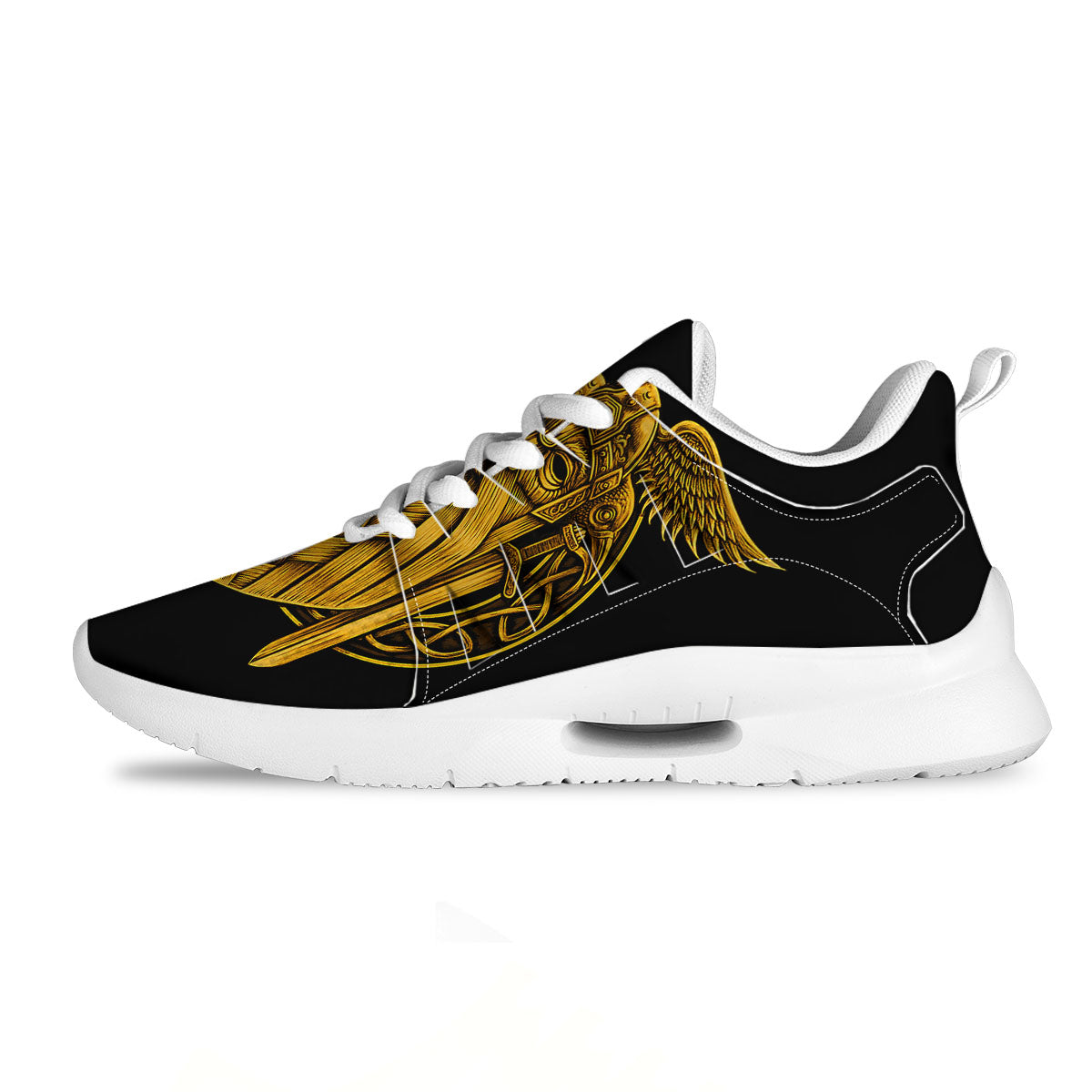 Odin God And Crow Gold Viking Print Tennis Shoes-grizzshop