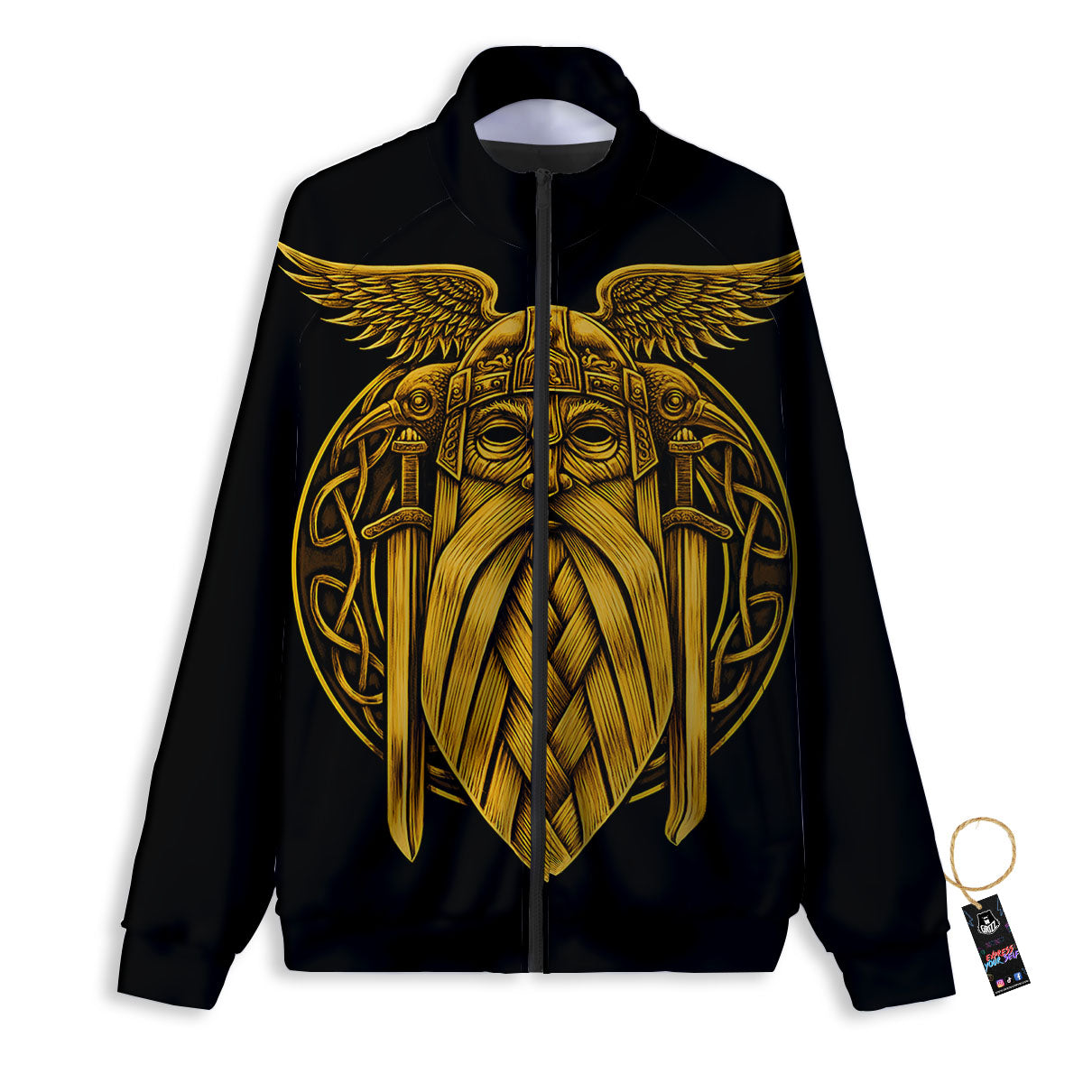 Odin God And Crow Gold Viking Print Track Jacket-grizzshop
