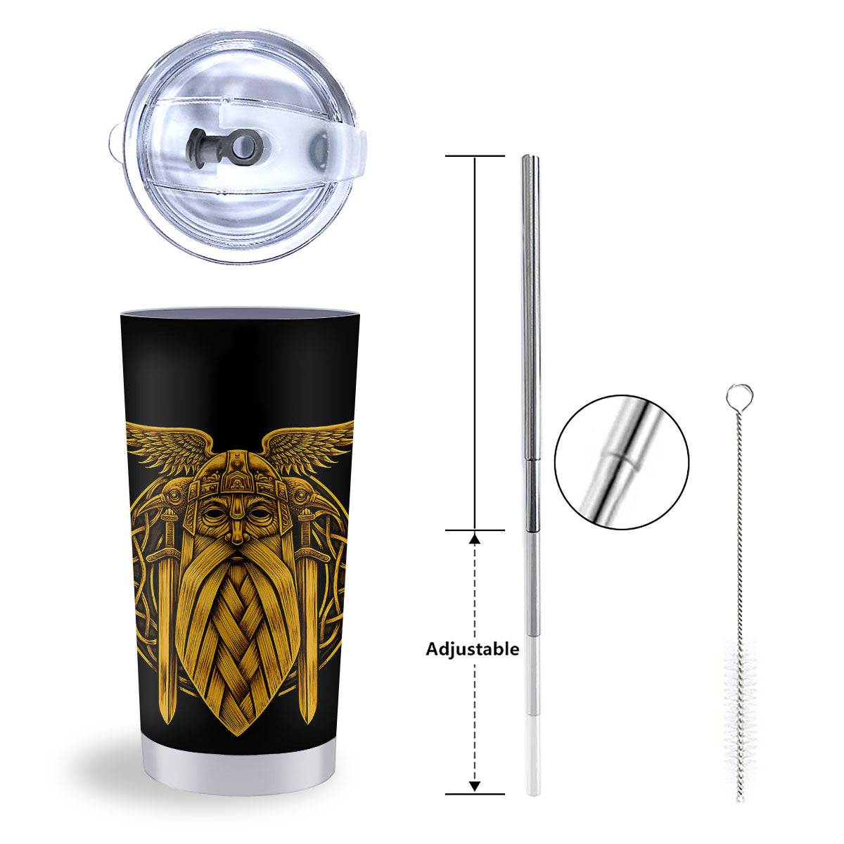 Odin God And Crow Gold Viking Print Tumbler-grizzshop