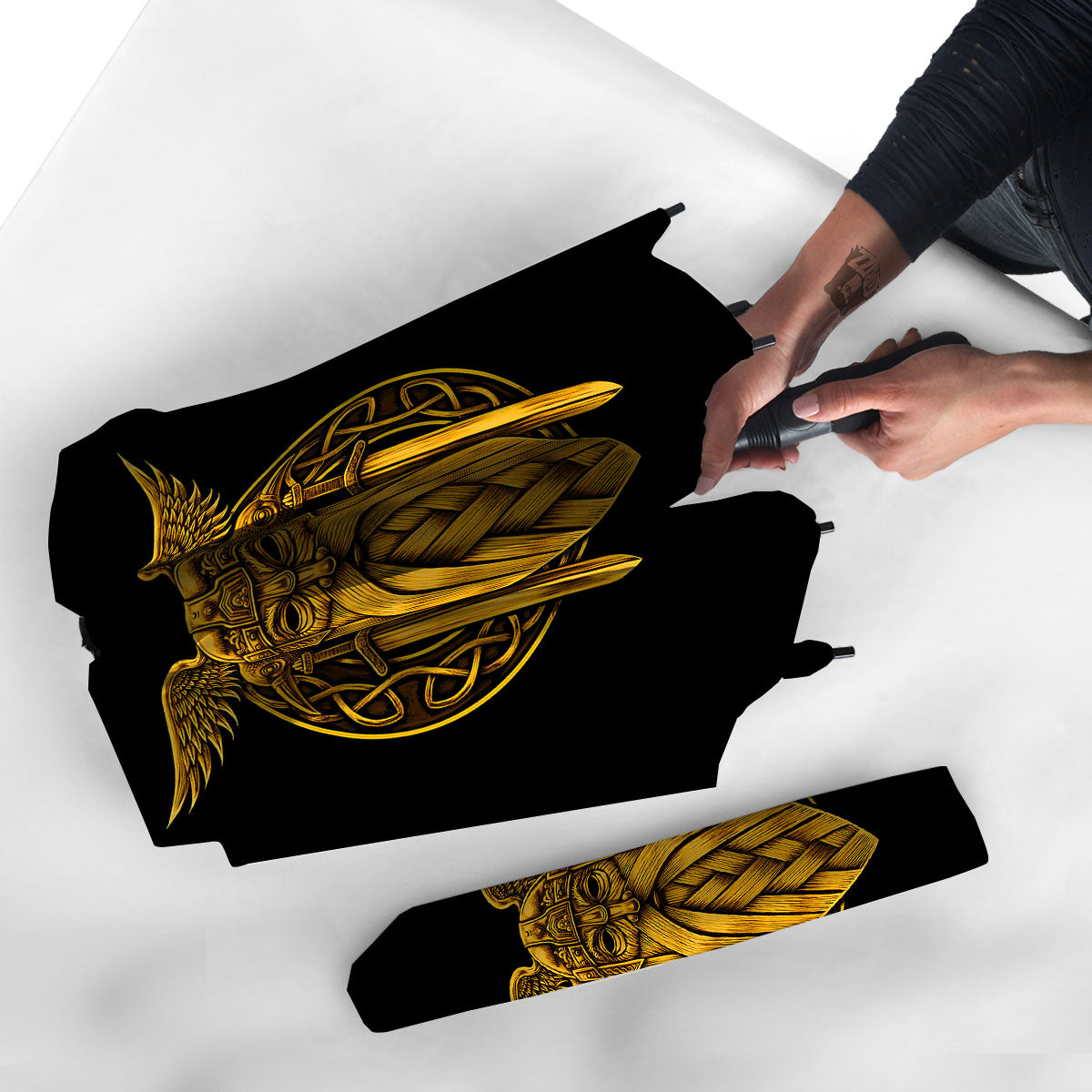 Odin God And Crow Gold Viking Print Umbrella-grizzshop