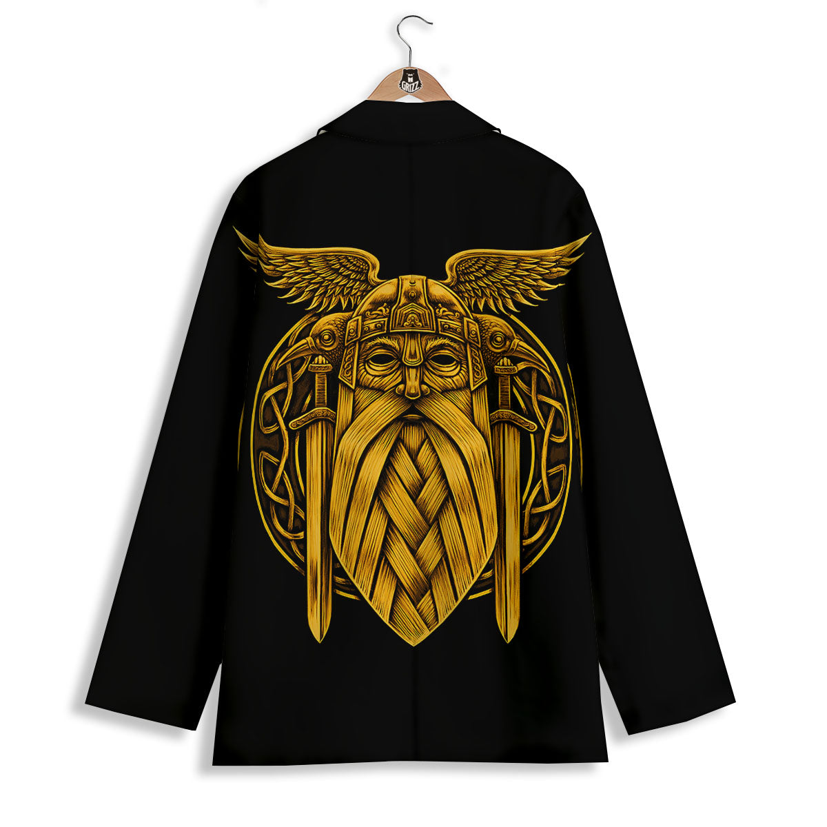 Odin God And Crow Gold Viking Print Women's Blazer-grizzshop