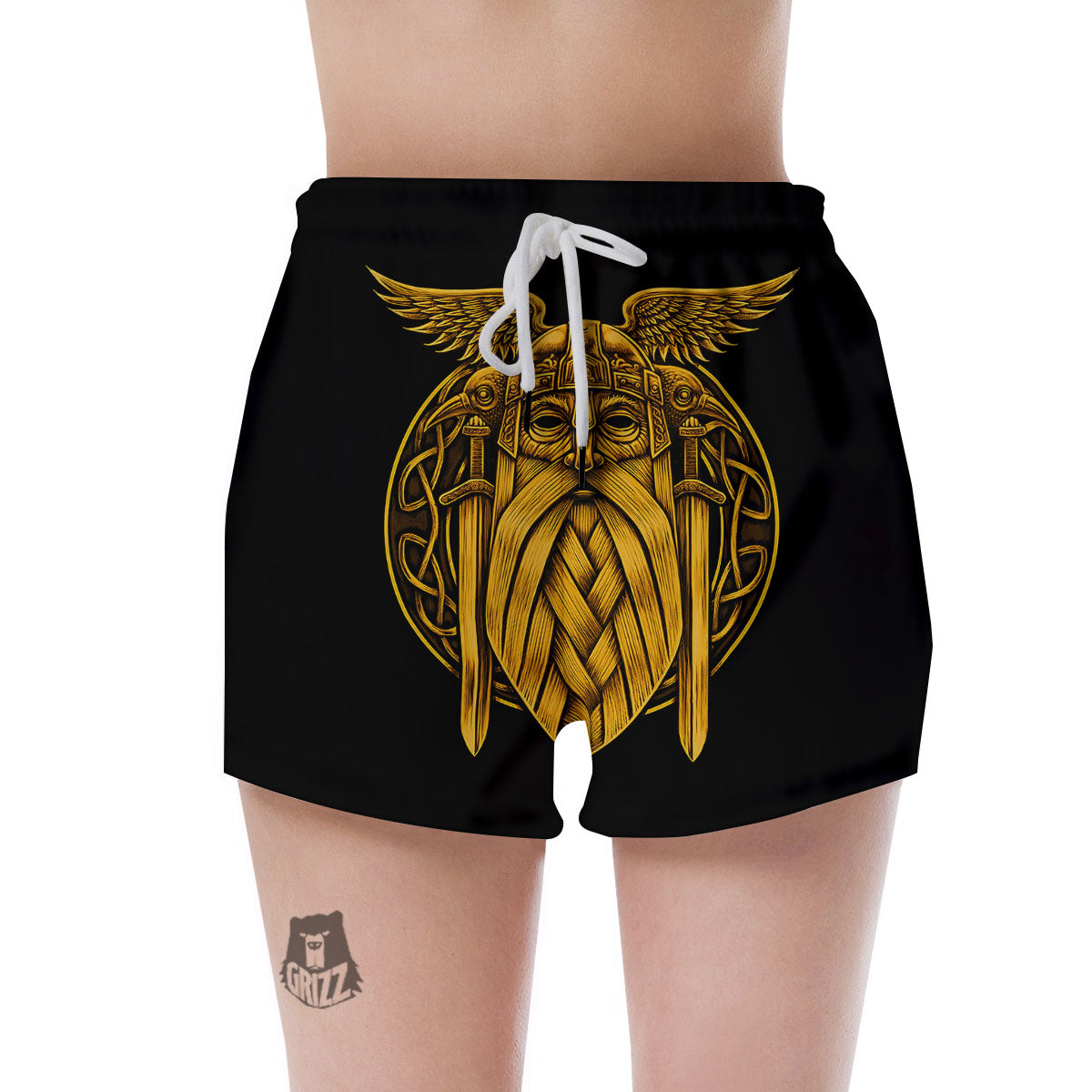 Odin God And Crow Gold Viking Print Women's Shorts-grizzshop