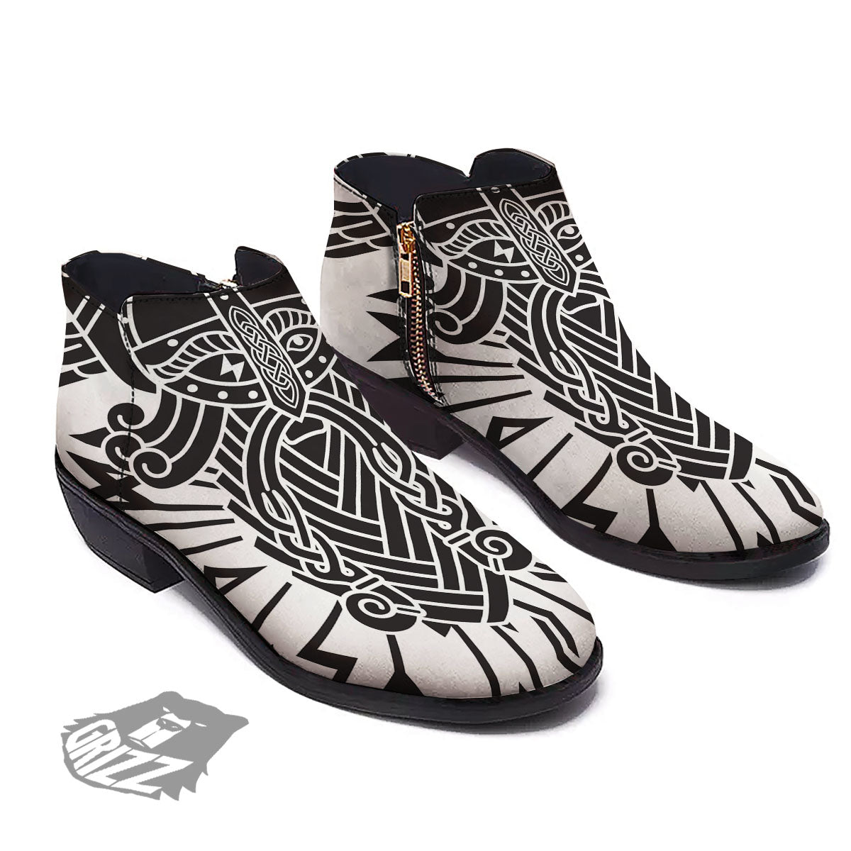 Odin God With Muninn And Huginn Print Ankle Boots-grizzshop