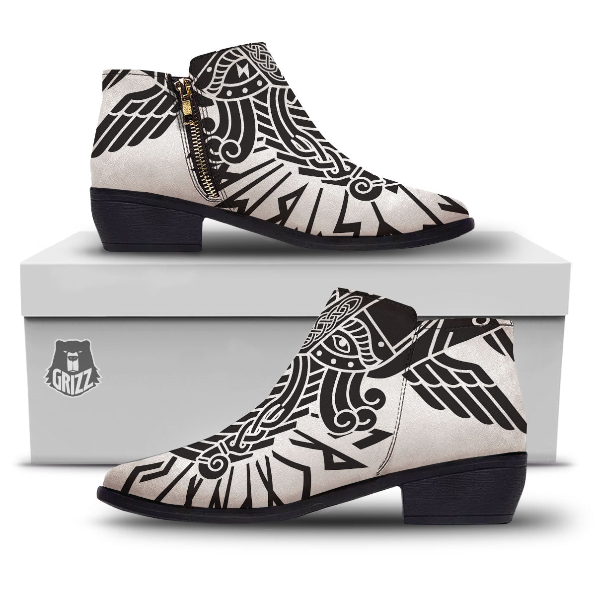 Odin God With Muninn And Huginn Print Ankle Boots-grizzshop