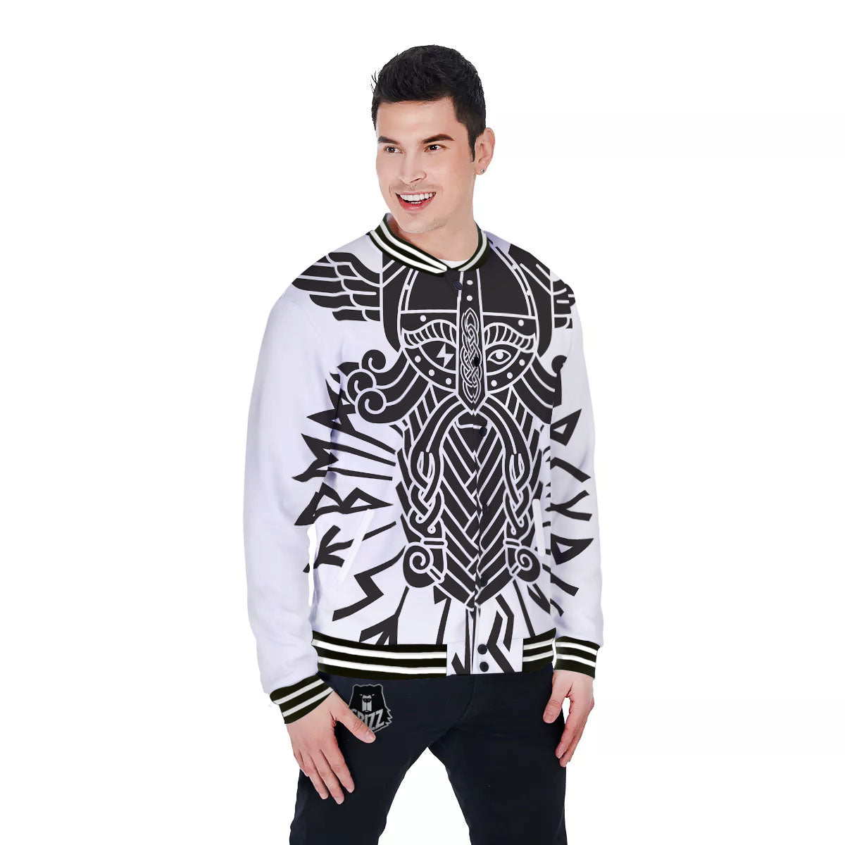 Odin God With Muninn And Huginn Print Baseball Jacket-grizzshop
