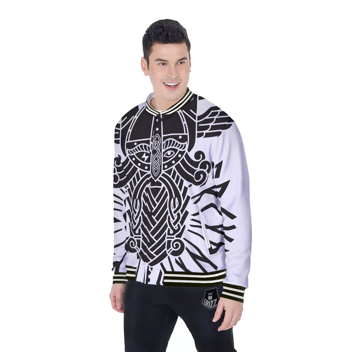 Odin God With Muninn And Huginn Print Baseball Jacket-grizzshop