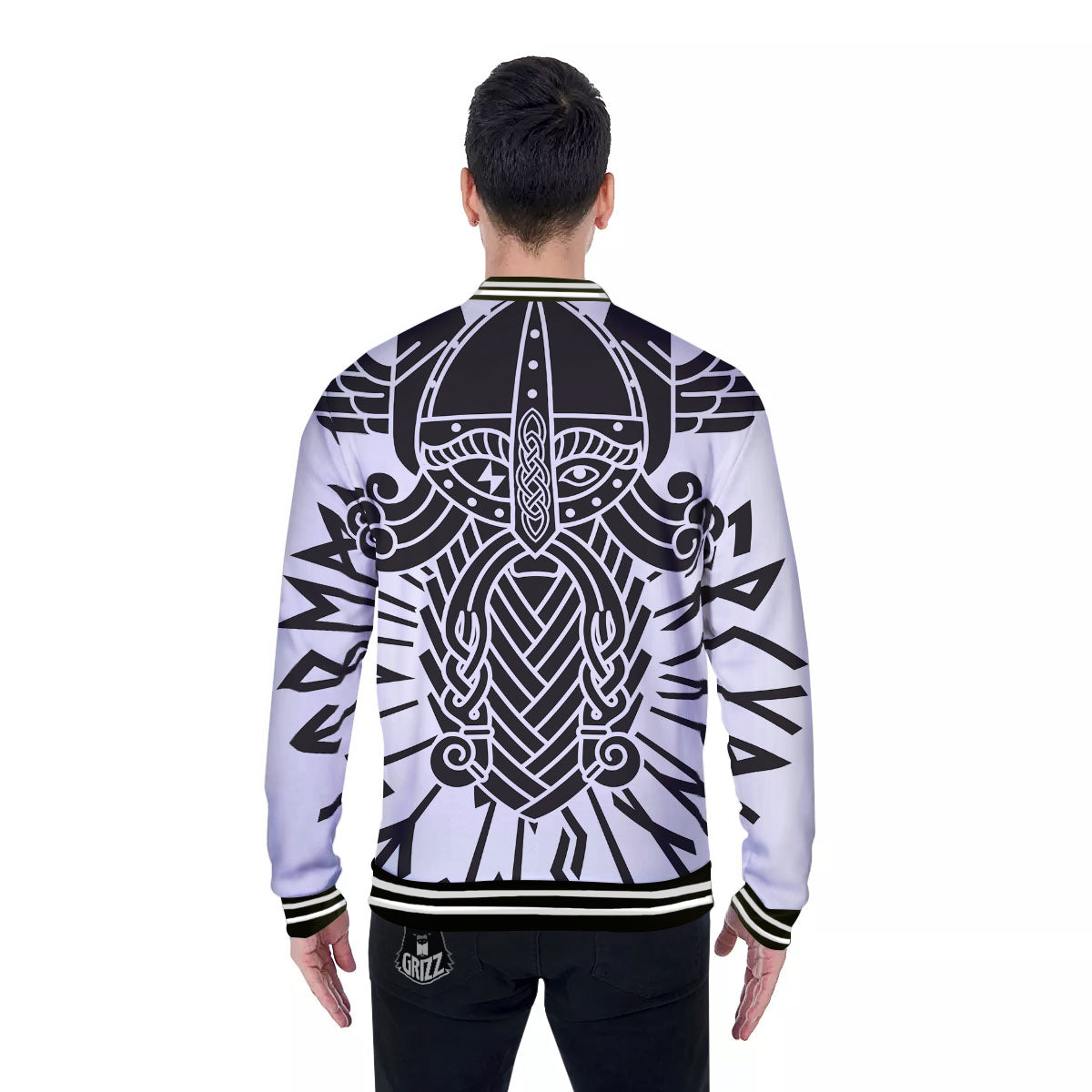 Odin God With Muninn And Huginn Print Baseball Jacket-grizzshop