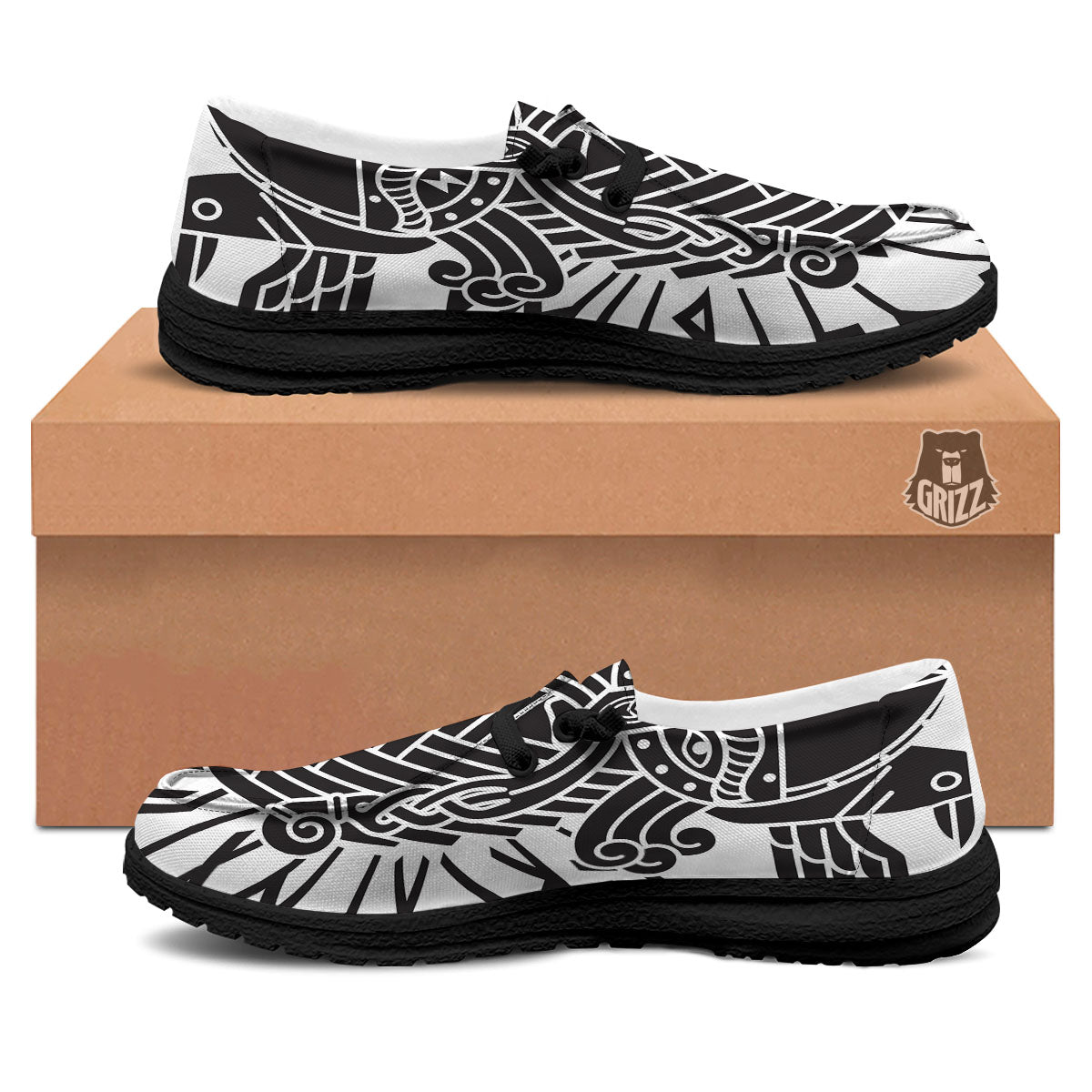 Odin God With Muninn And Huginn Print Black Loafers-grizzshop