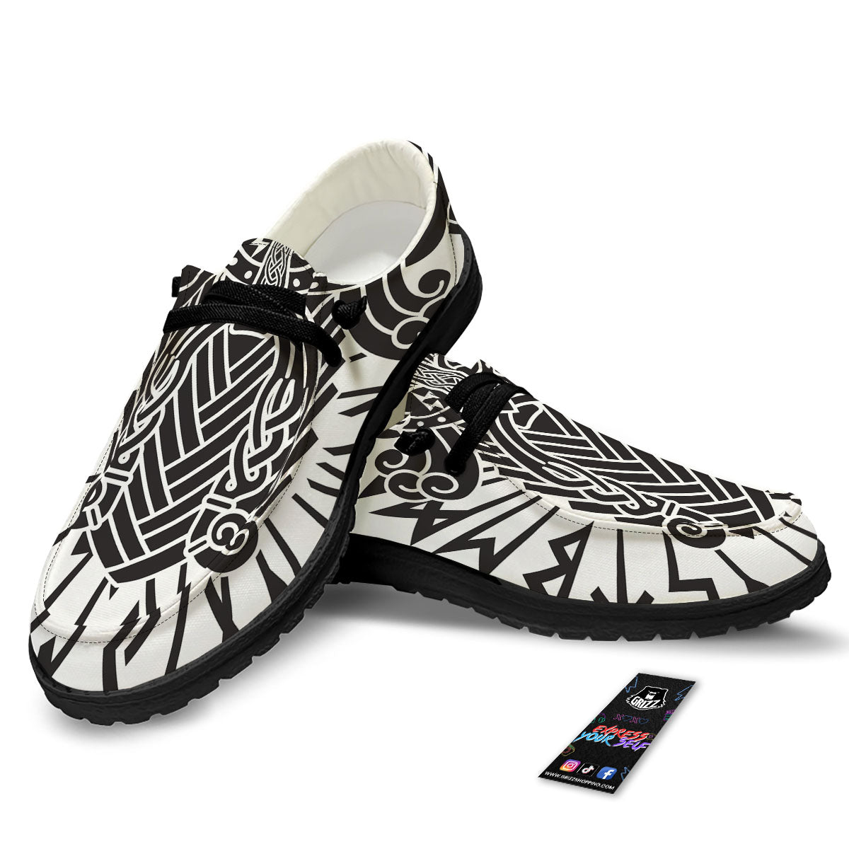 Odin God With Muninn And Huginn Print Black Loafers-grizzshop