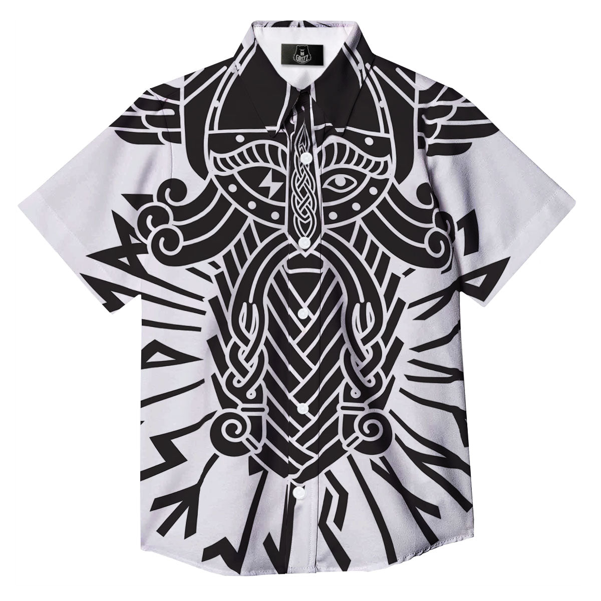 Odin God With Muninn And Huginn Print Button Up Shirt-grizzshop