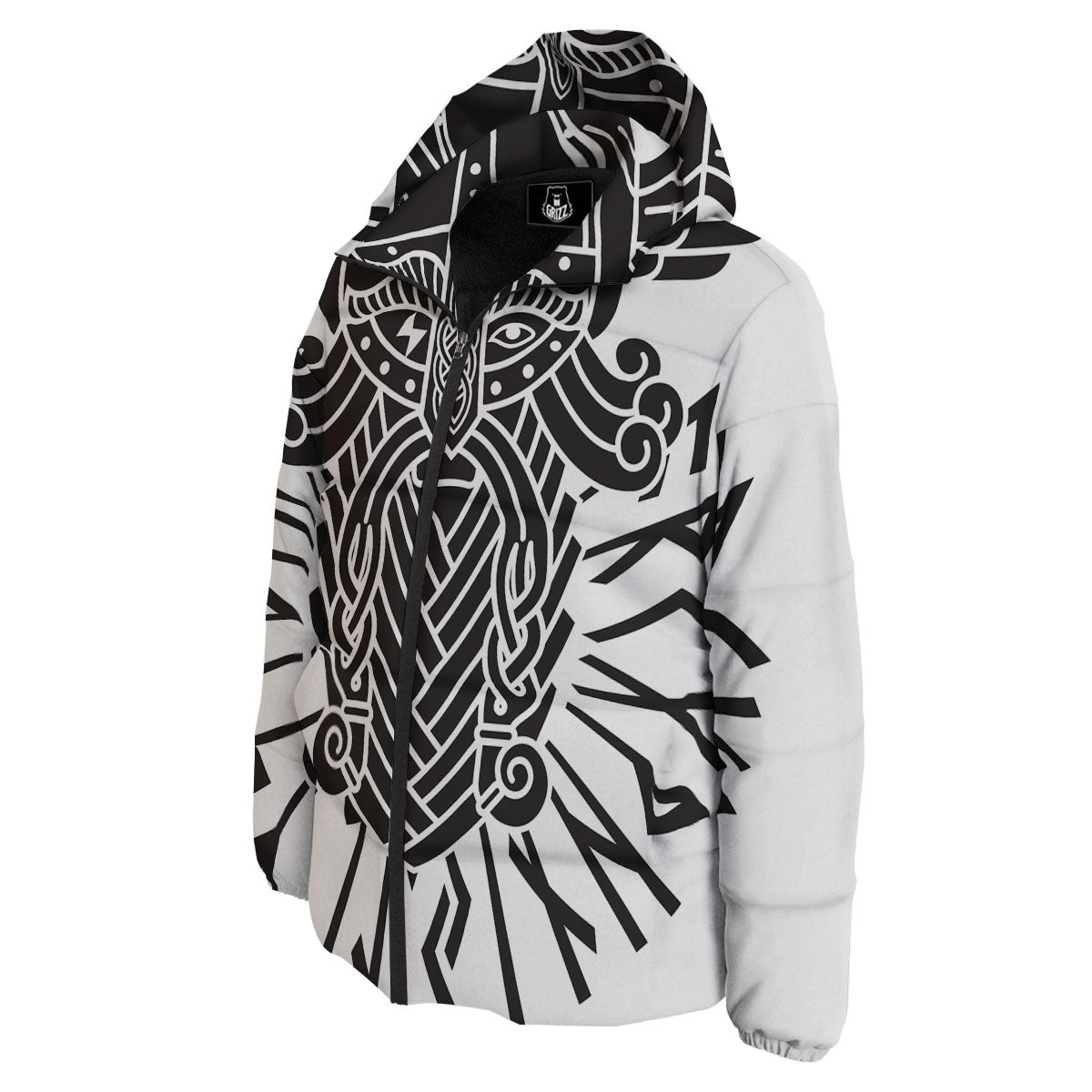 Odin God With Muninn And Huginn Print Down Jacket-grizzshop
