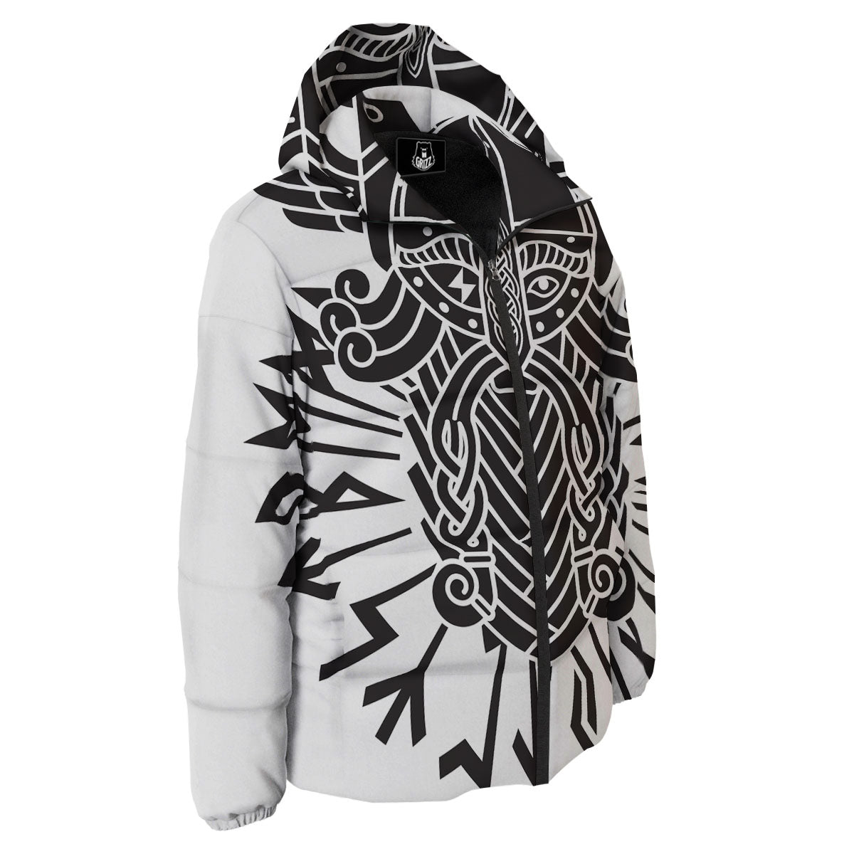 Odin God With Muninn And Huginn Print Down Jacket-grizzshop