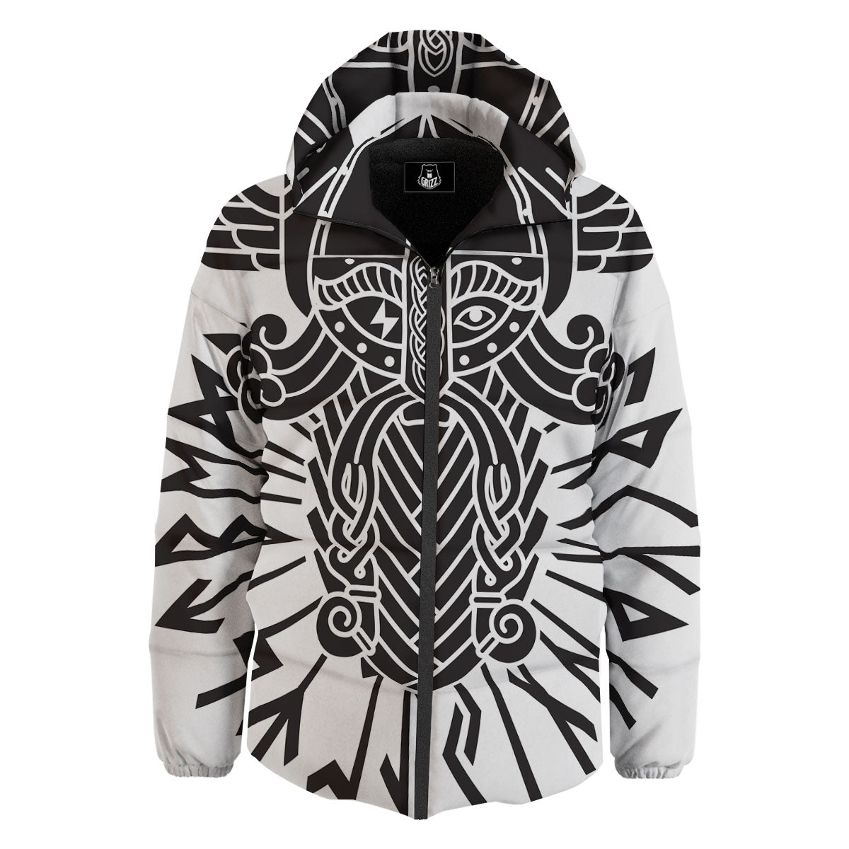 Odin God With Muninn And Huginn Print Down Jacket-grizzshop