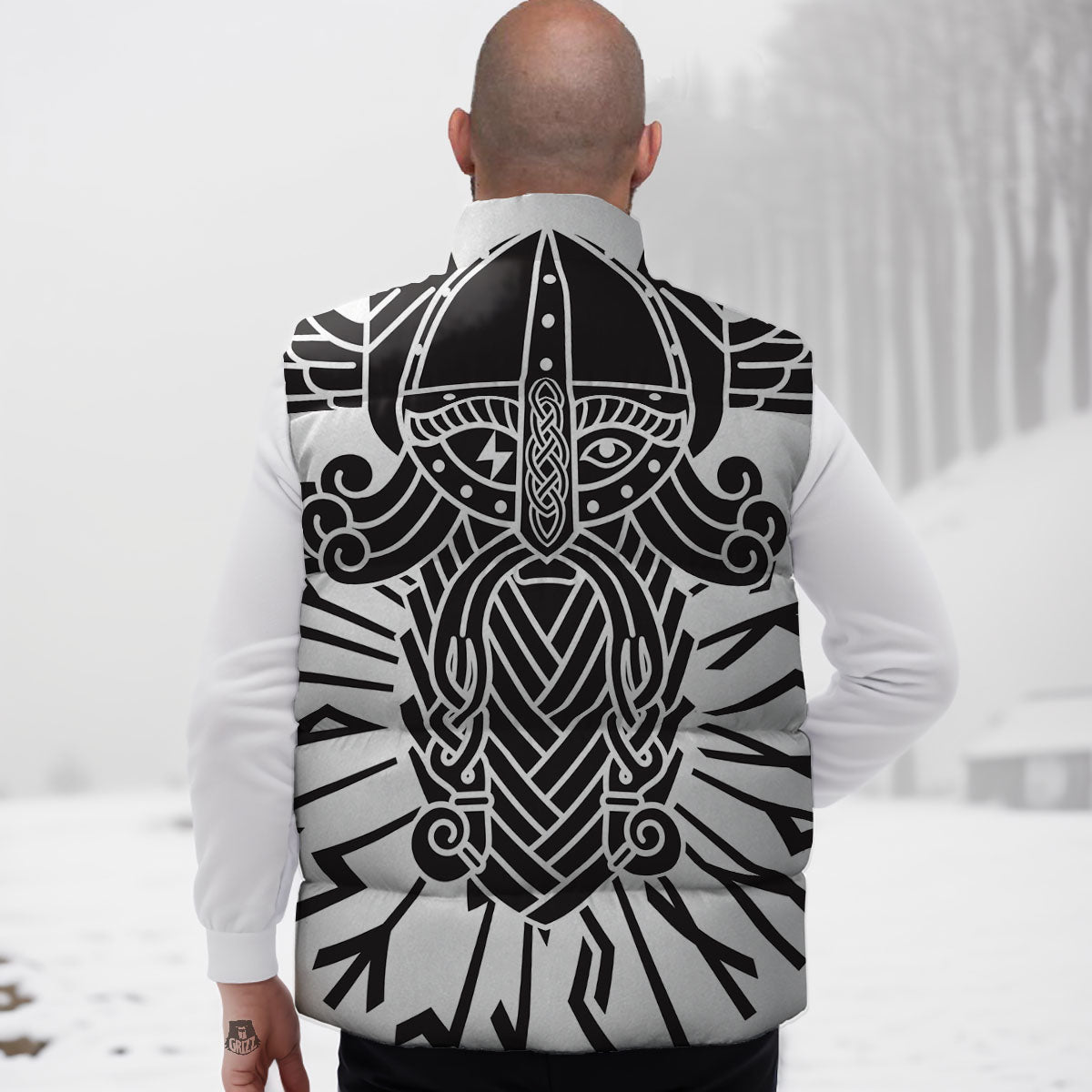 Odin God With Muninn And Huginn Print Down Vest