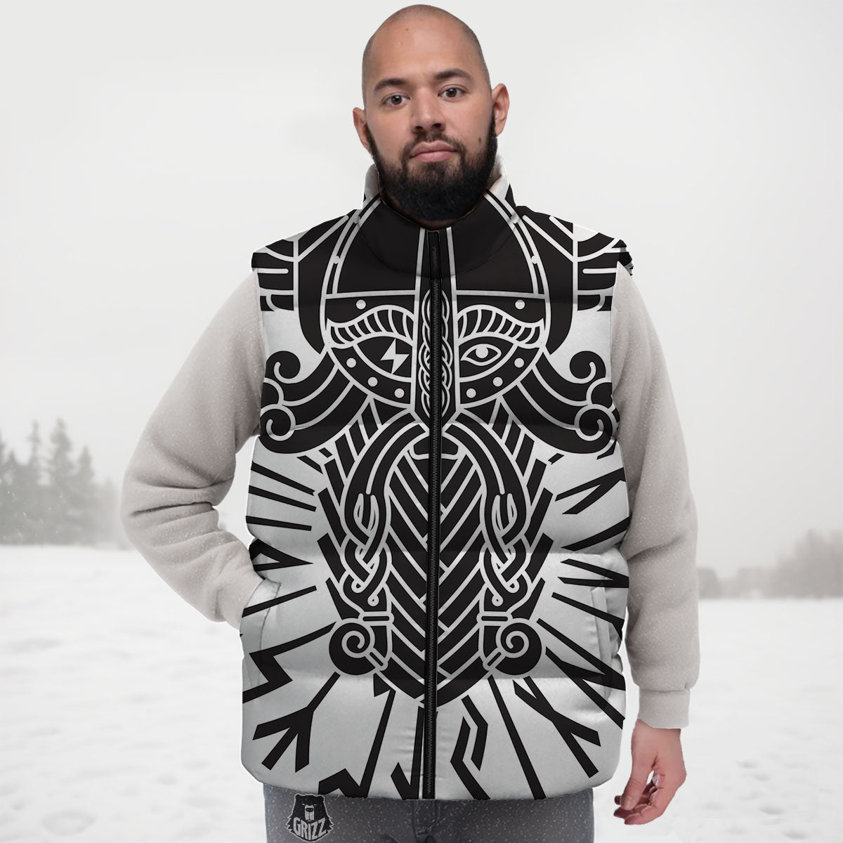 Odin God With Muninn And Huginn Print Down Vest