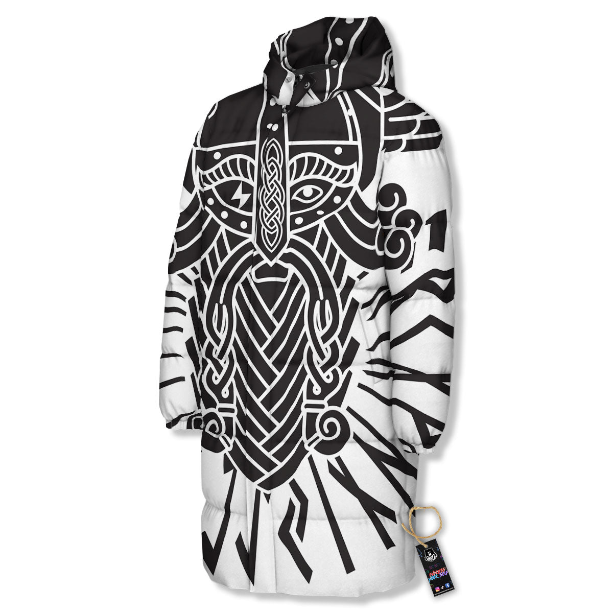 Odin God With Muninn And Huginn Print Long Down Jacket-grizzshop
