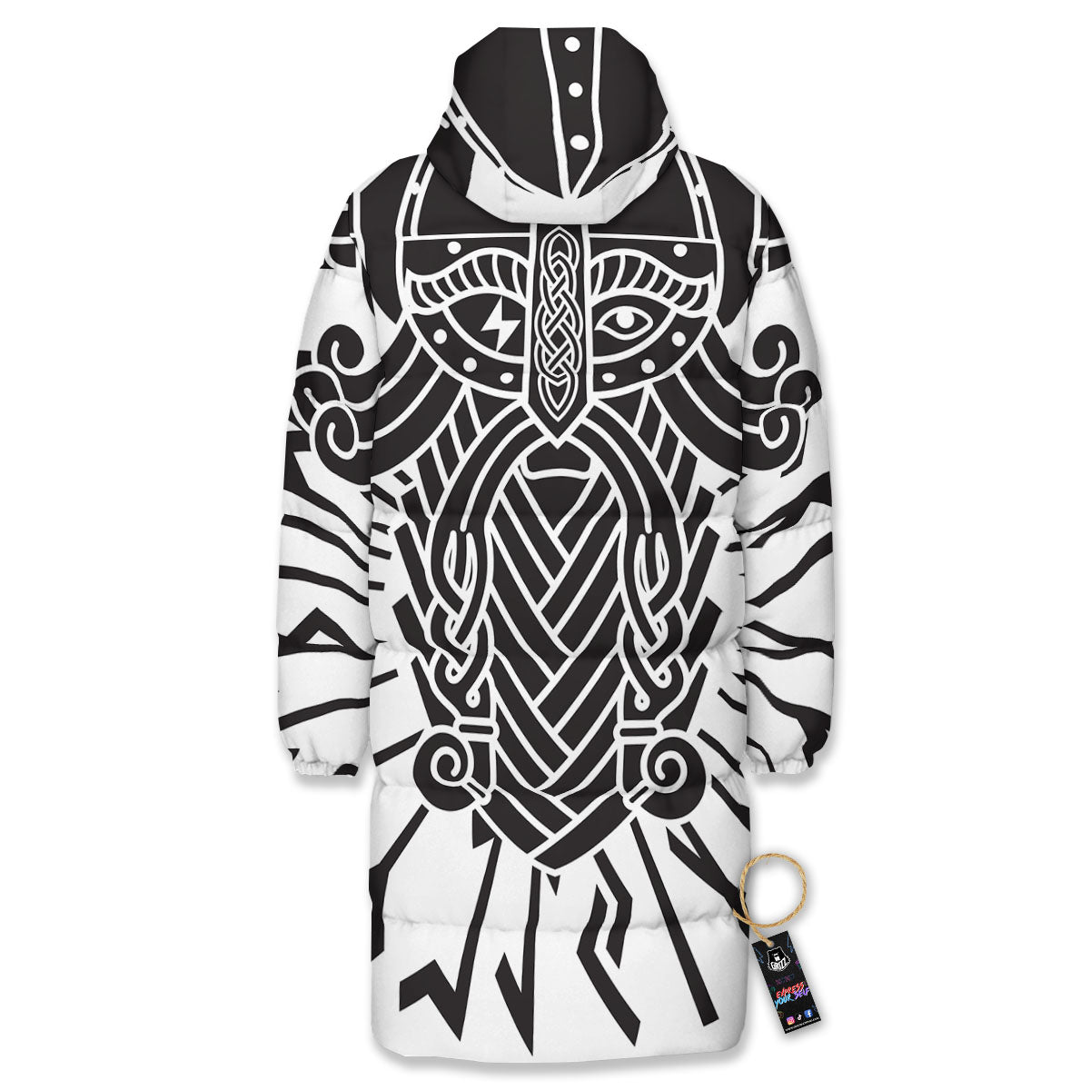 Odin God With Muninn And Huginn Print Long Down Jacket-grizzshop