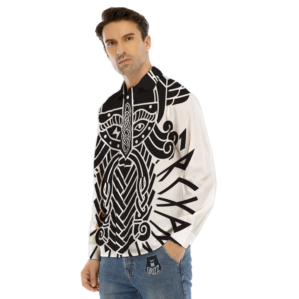 Odin God With Muninn And Huginn Print Men's Dress Shirts-grizzshop