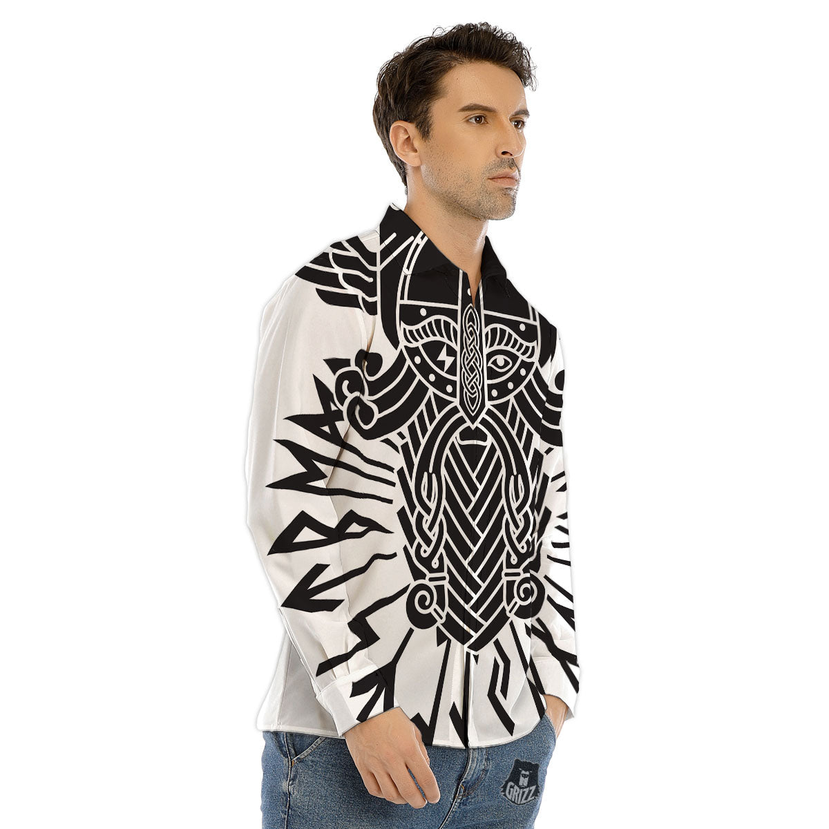 Odin God With Muninn And Huginn Print Men's Dress Shirts-grizzshop