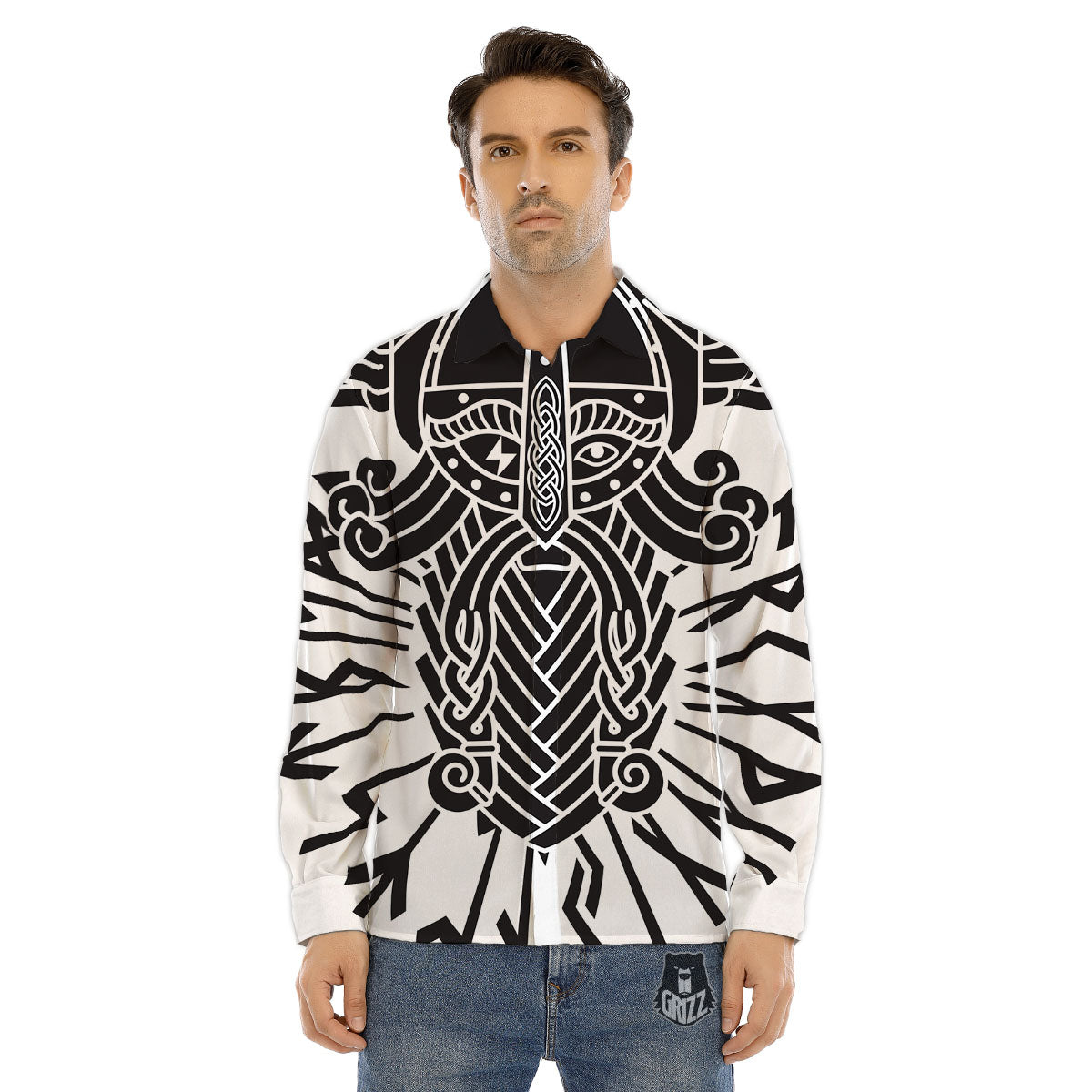 Odin God With Muninn And Huginn Print Men's Dress Shirts-grizzshop
