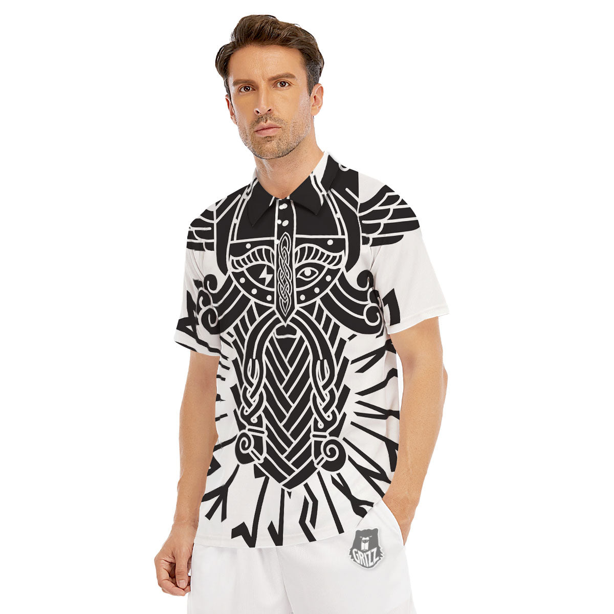 Odin God With Muninn And Huginn Print Men's Golf Shirts-grizzshop