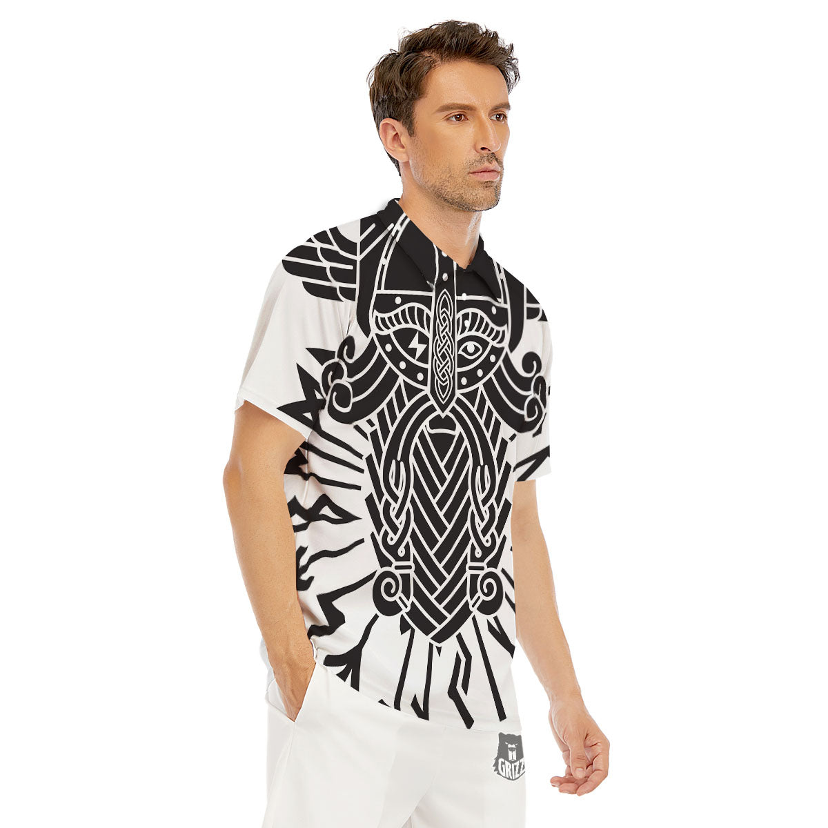 Odin God With Muninn And Huginn Print Men's Golf Shirts-grizzshop