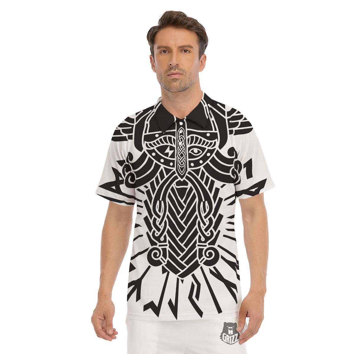 Odin God With Muninn And Huginn Print Men's Golf Shirts-grizzshop