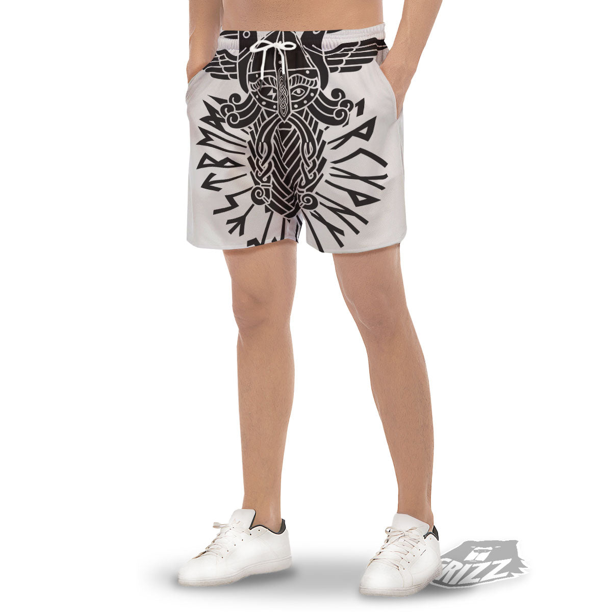 Odin God With Muninn And Huginn Print Men's Gym Shorts-grizzshop