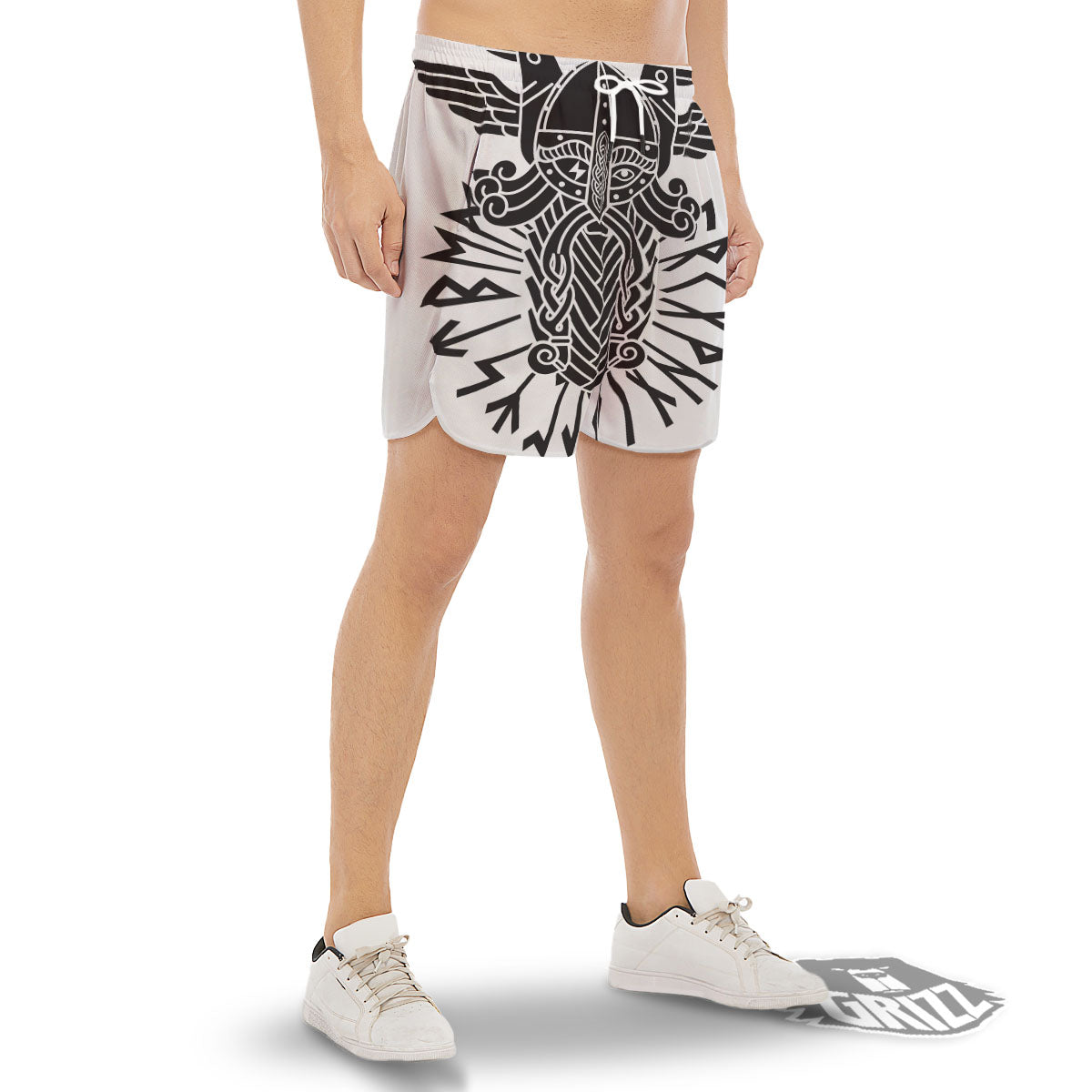 Odin God With Muninn And Huginn Print Men's Gym Shorts-grizzshop