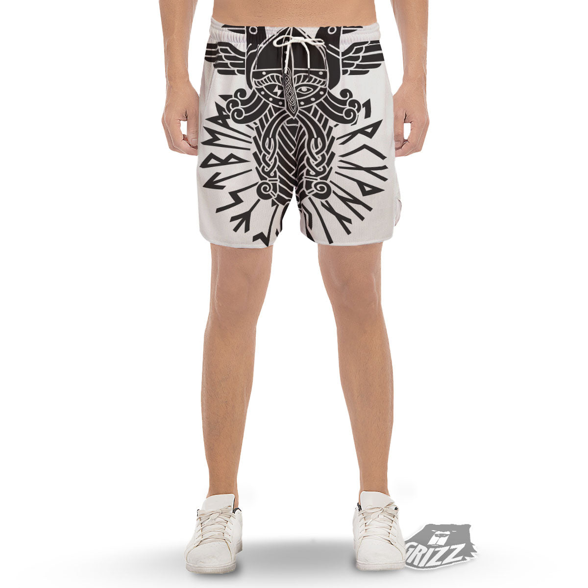 Odin God With Muninn And Huginn Print Men's Gym Shorts-grizzshop