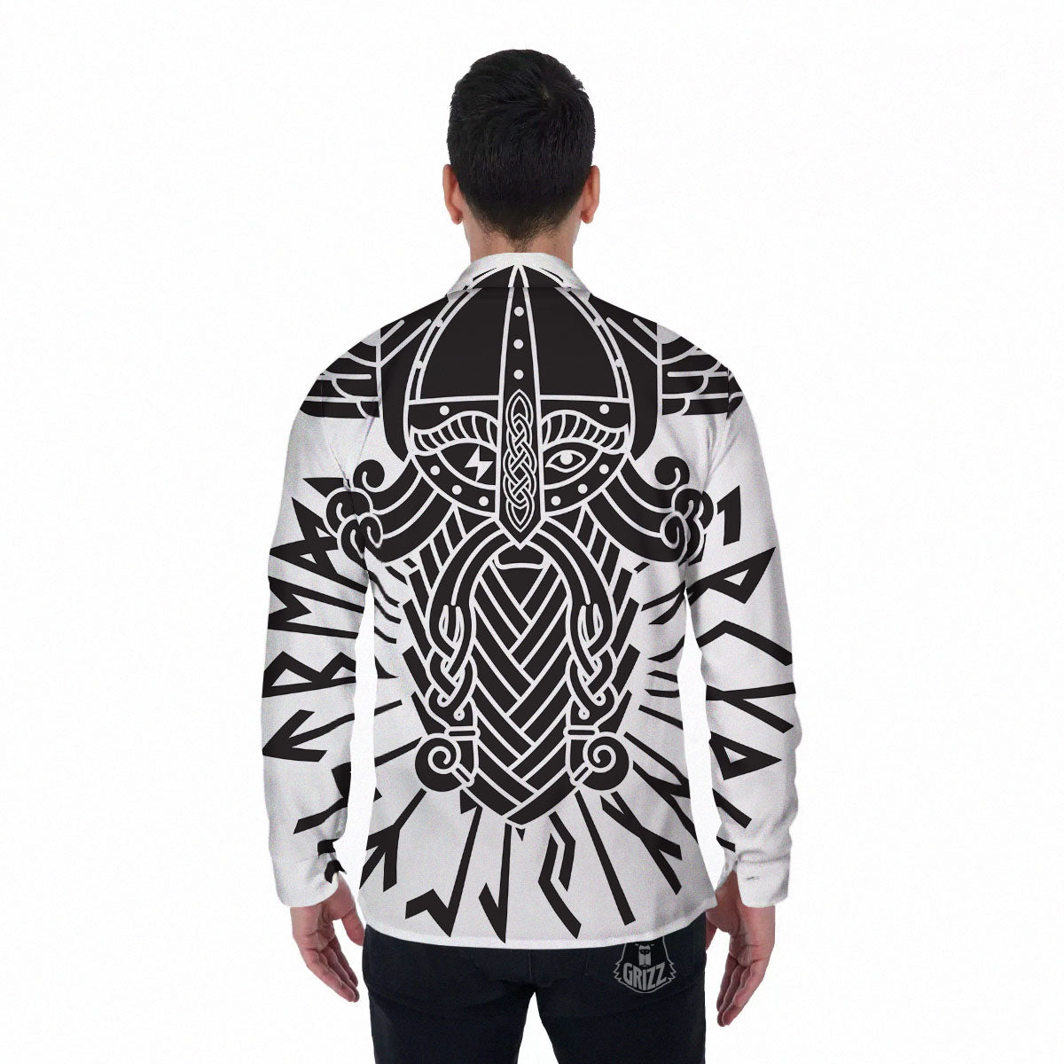 Odin God With Muninn And Huginn Print Men's Long Sleeve Shirts-grizzshop