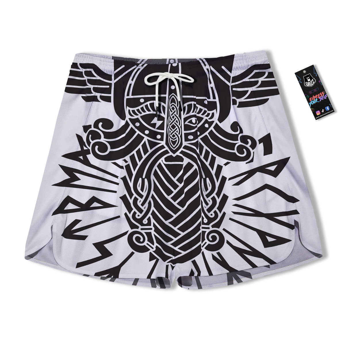 Odin God With Muninn And Huginn Print Men's Running Shorts-grizzshop