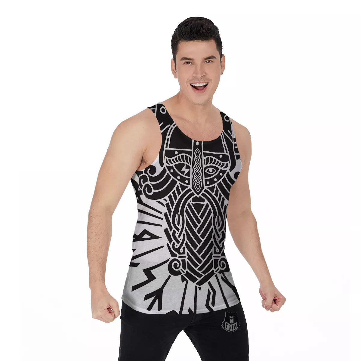 Odin God With Muninn And Huginn Print Men's Tank Top-grizzshop