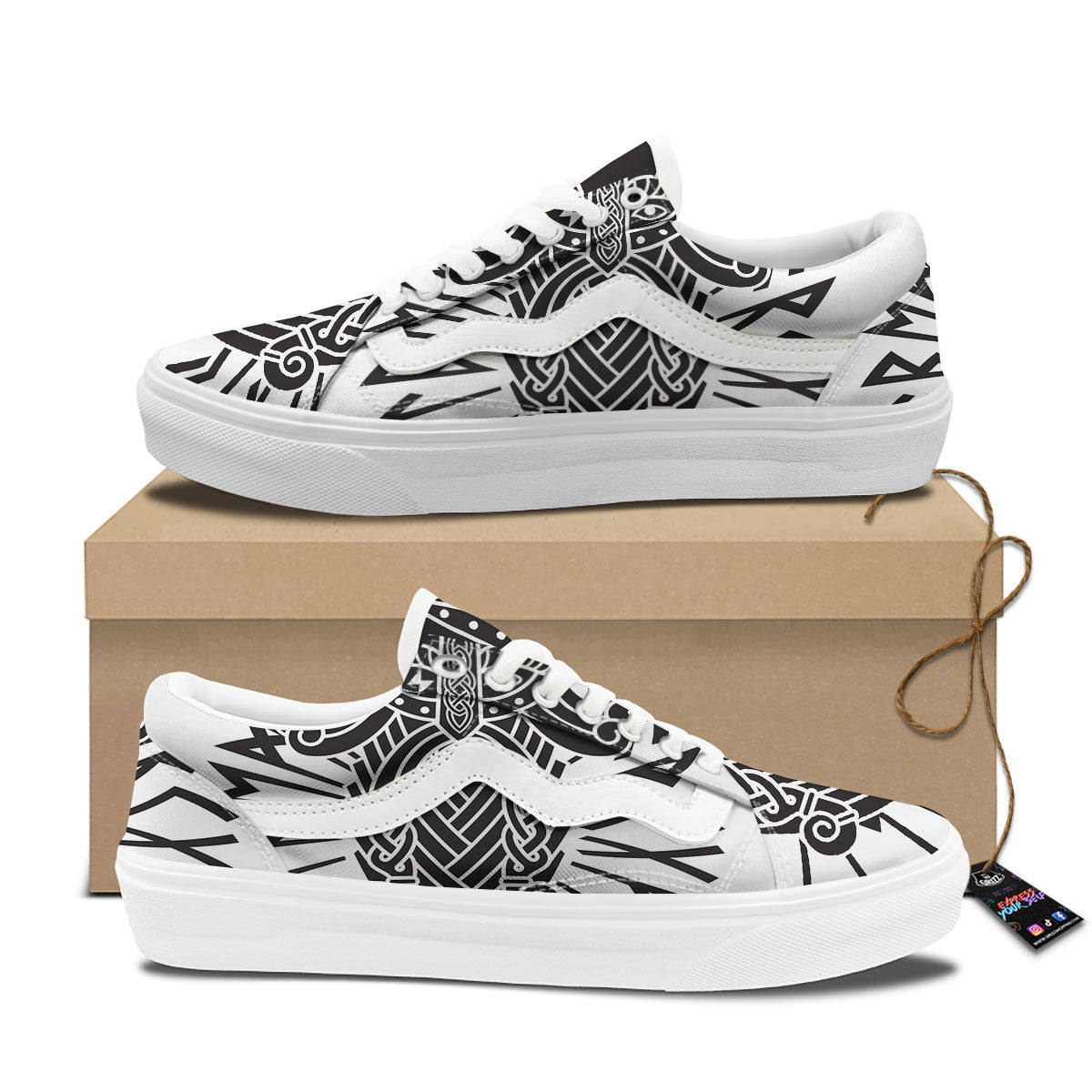 Odin God With Muninn And Huginn Print Skate Shoes-grizzshop
