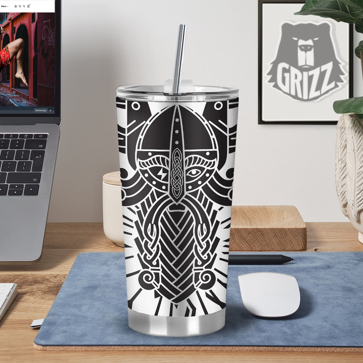 Odin God With Muninn And Huginn Print Tumbler-grizzshop