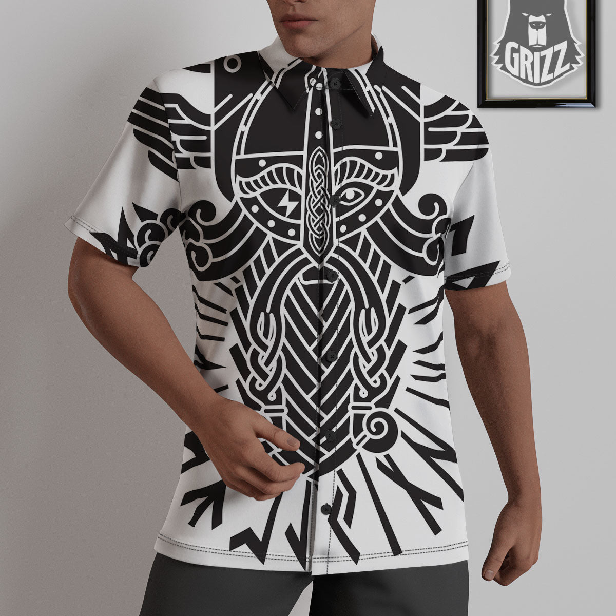 Odin God With Muninn And Huginn Print Untucked Shirts-grizzshop