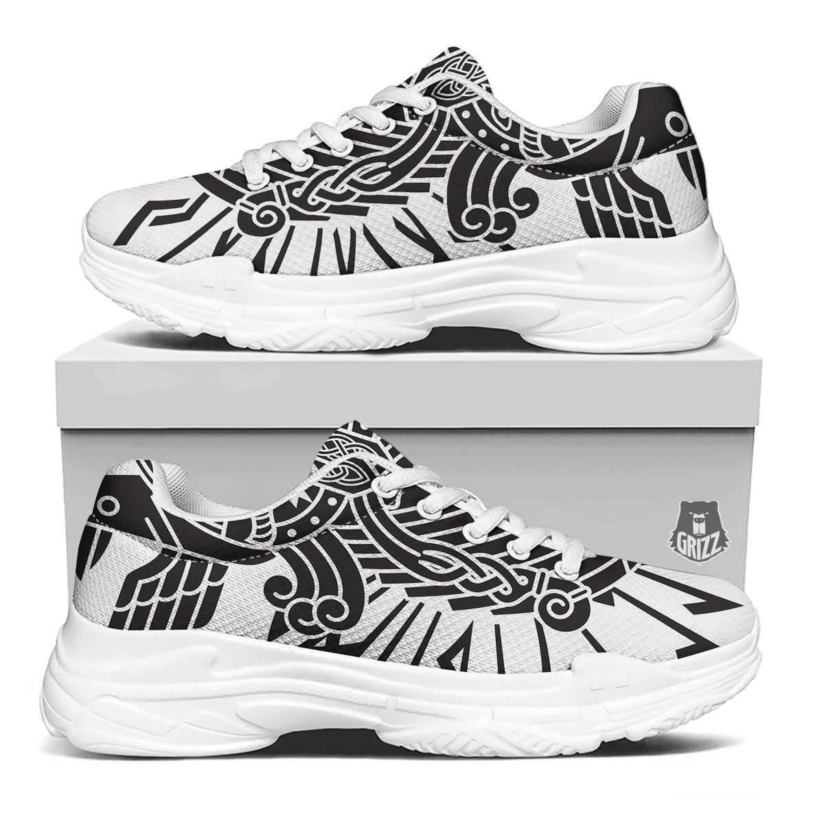 Odin God With Muninn And Huginn Print White Chunky Shoes-grizzshop