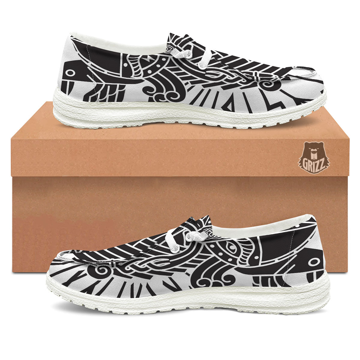 Odin God With Muninn And Huginn Print White Loafers-grizzshop
